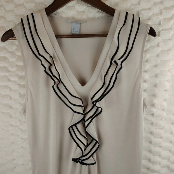 H&M Beige Tank Top With Sheer Ruffles Lined In Black Women's Size Large - Picture 2 of 6